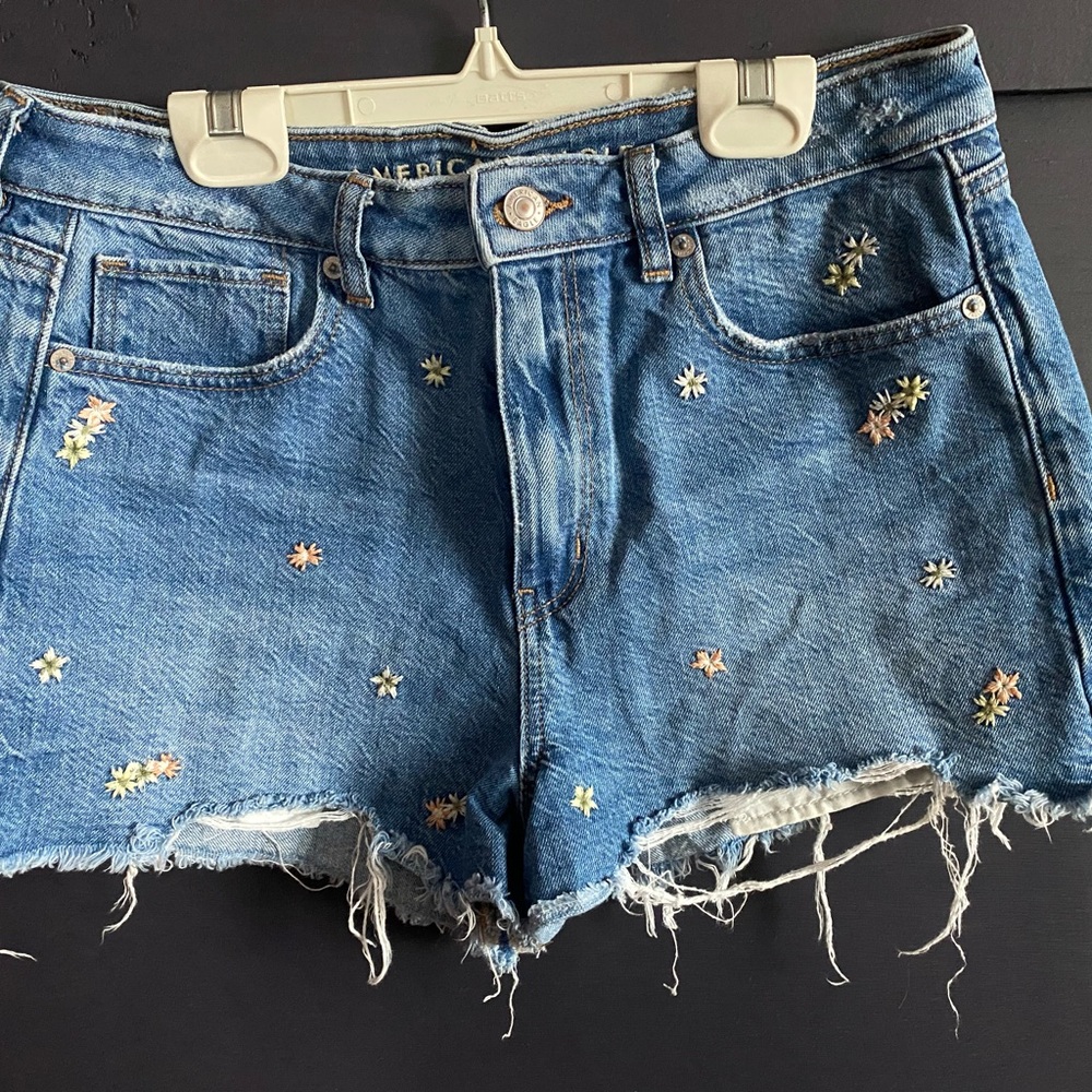 American Eagle Blue Jean Shorts with Floral Embroidery